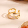 Elegant Romantic French Style Ring Copper Plated Geometric Pattern Embedded Shiny Zirconia Universal Design Jewelry