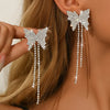 Long Tassel Butterfly Earrings Diamond Necklace Set For Bride Fashionable Elegant Wedding Jewelry