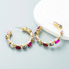 Fashion European And American Alloy Diamonds Full Diamond Oval Colorful Glass Diamond Earrings