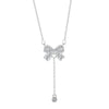 Sweet Bow Tie Tassel Necklace In Stainless Steel Pavé Zircon And Cable Chain